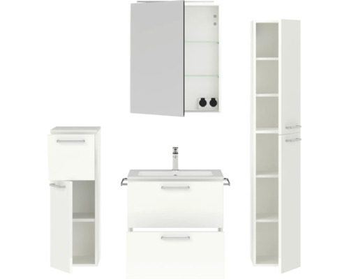 Badezimmer Set mit Waschbeckenunterschrank, Spiegelschrank und Hochschrank
