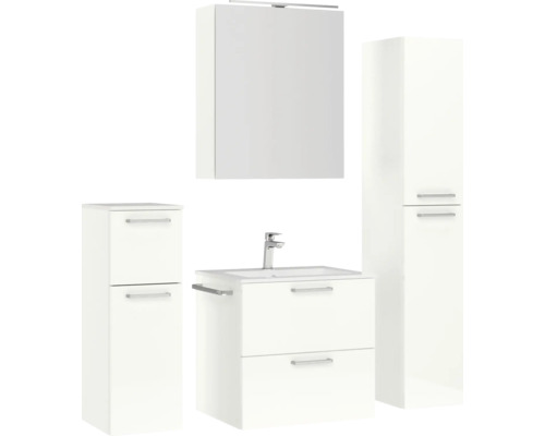Badezimmerset mit Waschtisch, Spiegelschrank und Hochschrank zur Aufbewahrung
