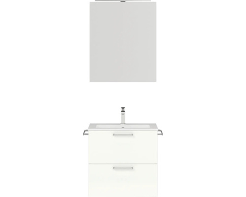 Badmöbel-Set NOBILIA Programm 2 BxHxT 61 x 169,1 x 48,7 cm Frontfarbe weiß hochglanz mit Möbel-Waschtisch und Spiegelschrank 1-türig mit LED-Beleuchtung Griff chrom matt 179
