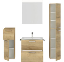Badezimmer-Set mit Waschtischunterschrank, Waschbecken, Spiegelschrank und Hochschrank im modernen Design