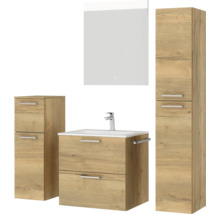 Badezimmer-Set mit Waschtischunterschrank, Waschbecken, Spiegelschrank und Hochschrank in Holzoptik