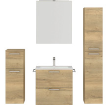 Badezimmerset mit Waschtischunterschrank, Waschtisch, Spiegelschrank und Hochschränken