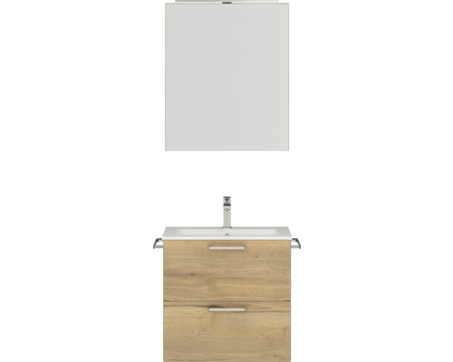 Set de meubles de salle de bains NOBILIA Programm 2 lxhxp 61 x 169,1 x 48,7 cm couleur de façade chêne naturel avec meuble à vasque et armoire de toilette à 1 porte avec éclairage LED poignée chrome mat 183