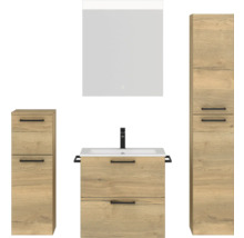 Badezimmerset mit Waschbeckenunterschrank, Spiegelschrank und zwei Seitenschränken