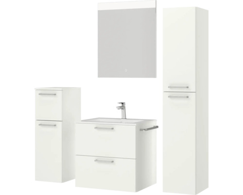 Badezimmerset mit Waschtischunterschrank, Spiegelschrank und Hochschrank