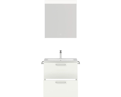 Waschtischunterschrank mit zwei Schubladen, Waschbecken und Spiegel mit Beleuchtung für das Badezimmer