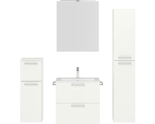 Set de meubles de salle de bains NOBILIA Programm 2 lxhxp 140 x 169,1 x 48,7 cm couleur de façade blanc mat avec meuble à vasque et armoire de toilette à 1 porte avec éclairage LED meuble bas armoire midi poignée chrome mat 193