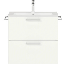 Meuble sous-lavabo avec deux tiroirs, lavabo et robinet