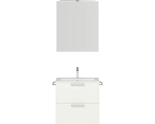 Badmöbel-Set NOBILIA Programm 2 BxHxT 61 x 169,1 x 48,7 cm Frontfarbe weiß matt mit Möbel-Waschtisch und Spiegelschrank 1-türig mit LED-Beleuchtung Griff chrom matt 177