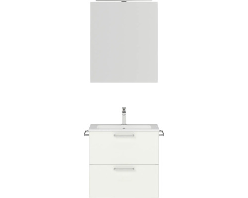 Set de meubles de salle de bains NOBILIA Programm 2 lxhxp 61 x 169,1 x 48,7 cm couleur de façade blanc mat avec meuble à vasque et armoire de toilette à 1 porte avec éclairage LED poignée chrome mat 177