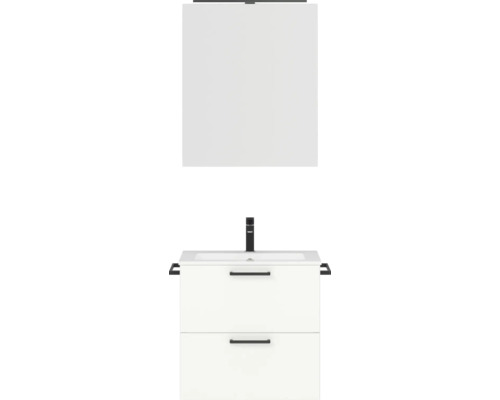 Badmöbel-Set NOBILIA Programm 2 BxHxT 61 x 169,1 x 48,7 cm Frontfarbe weiß matt mit Möbel-Waschtisch und Spiegelschrank 1-türig mit LED-Beleuchtung Griff schwarz 176