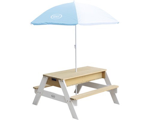 Table de pique-nique pour enfants Nick en bois brun blanc Ensemble de sièges pour enfants en bois avec parasol