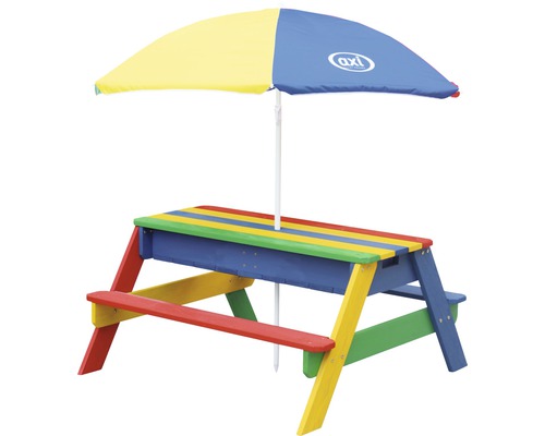 Table de pique-nique pour enfants Nick en bois bleu rouge Groupe de sièges pour enfants coloré avec parasol pour l''extérieur