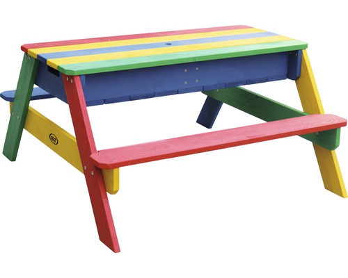 Bunte Kindersitzgarnitur aus Holz für den Außenbereich