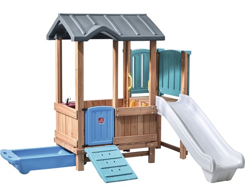 Spielhaus mit Rutsche, Kletterrampe und Sandkasten für den Garten