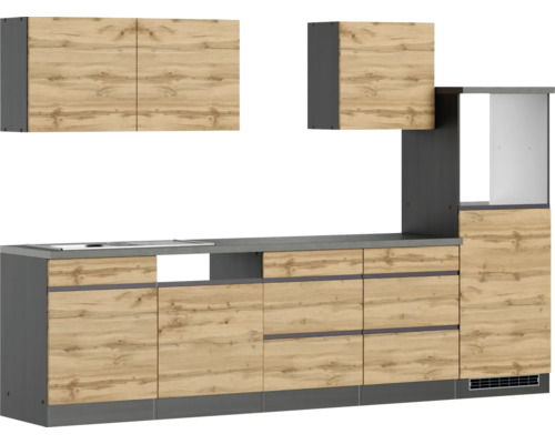 Held Möbel Küchenzeile PISA 300 cm wildeiche matt zerlegt Variante reversibel