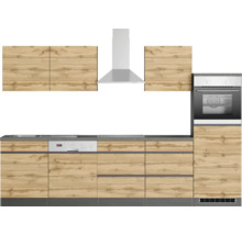 Bloc cuisine complète équipée Held Möbel PISA 300 cm façade chêne sauvage mate, corps graphite variante réversible démonté