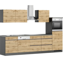 Bloc cuisine complète équipée Held Möbel PISA 300 cm façade chêne sauvage mate, corps graphite variante réversible démonté