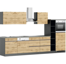 Bloc cuisine complète équipée Held Möbel PISA 330 cm façade chêne sauvage mate, corps graphite variante réversible démonté