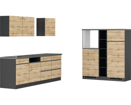 Held Möbel Küchenzeile PISA 390 cm wildeiche matt zerlegt Variante reversibel