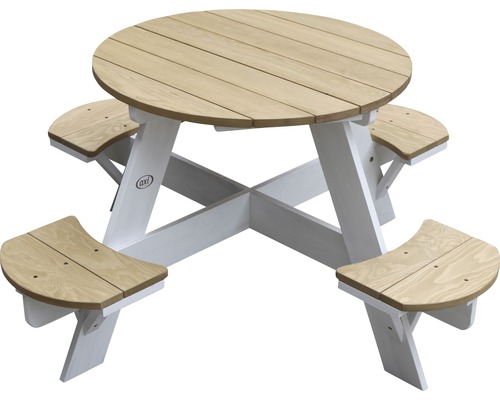 Table de pique-nique pour enfants AXI UFO ronde 4 places en bois blanc Table de pique-nique ronde en bois avec quatre places assises