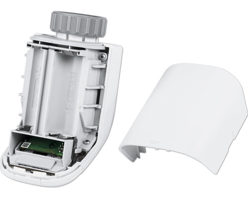 Geöffneter Heizkörperregler mit Batteriefach