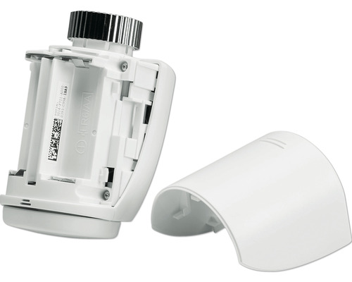 Thermostat mit offenem Batteriefach und abgenommener Abdeckung