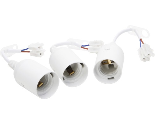 3x culot Renovier pré-monté E27 jusqu'à 75 watts max câble H03VV-F2x0,75mm² avec barrette de connexion + décharge de traction blanc