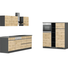 Bloc cuisine complète équipée Held Möbel PISA 390 cm façade chêne sauvage mate, corps graphite variante réversible démonté