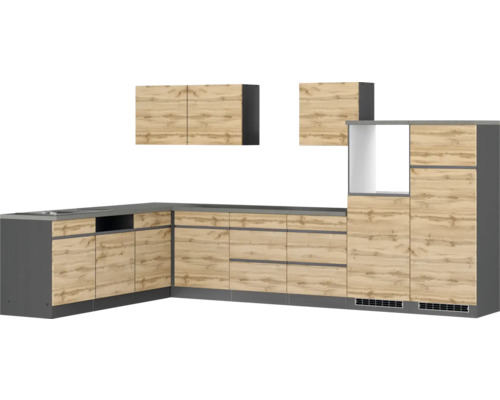 Held Möbel Winkelküche PISA 360 cm wildeiche matt zerlegt Variante reversibel