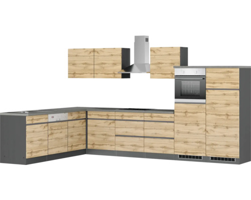 Moderne Einbauküche mit Dunstabzugshaube und Einbaubackofen