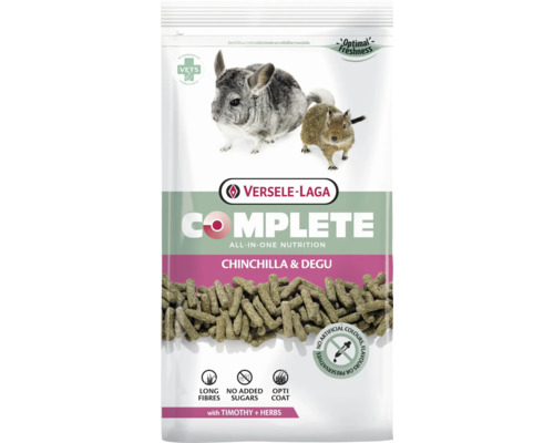 Nourriture pour rongeurs VERSELE-LAGA Complete Chinchilla-Degu 1,75 kg  bouchées extrudées aux herbes et au foin Thimoty, forte teneur en fibres  brutes (20 %) pour chinchillas, dègues, dans un sachet fraîcheur - HORNBACH  Luxembourg