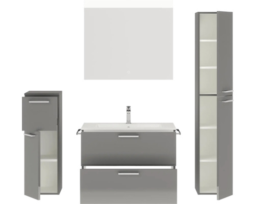 Badezimmermöbelset mit Waschbeckenunterschrank, Spiegelschrank und Hochschrank