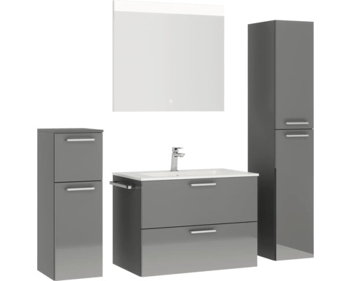 Badezimmermöbelset mit Waschtischunterschrank, Spiegelschrank und Hochschränken