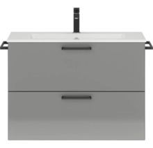 Badmöbel-Set NOBILIA Programm 2 BxHxT 81 x 59,1 x 48,7 cm Frontfarbe grau hochglanz mit Möbel-Waschtisch Griff schwarz 204