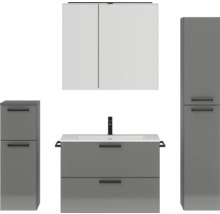 Badezimmer-Set mit Waschtisch, Waschbecken, Spiegelschrank und zwei Hochschränken