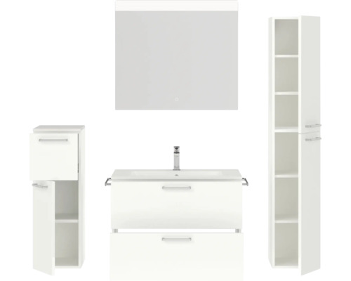 Badezimmer-Set mit Waschbeckenunterschrank, Spiegelschrank und Hochschrank