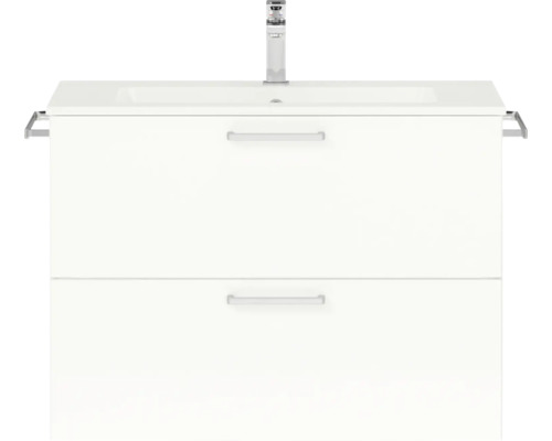 Badmöbel-Set NOBILIA Programm 2 BxHxT 81 x 59,1 x 48,7 cm Frontfarbe weiß hochglanz mit Möbel-Waschtisch Griff chrom matt 203 Waschtischunterschrank mit Waschbecken und Armatur