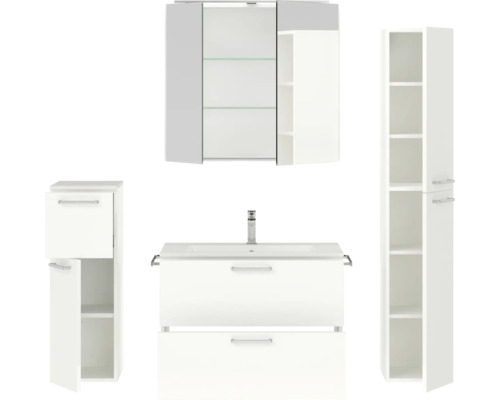 Badezimmermöbelset mit Waschtisch, Spiegelschrank und Hochschränken