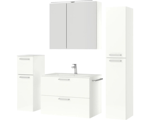 Badezimmermöbel Set mit Waschbeckenunterschrank, Hängeschrank und Hochschrank