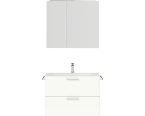 Badmöbel-Set NOBILIA Programm 2 BxHxT 81 x 169,1 x 48,7 cm Frontfarbe weiß hochglanz mit Möbel-Waschtisch und Spiegelschrank 2-türig mit LED-Beleuchtung Griff chrom matt 219