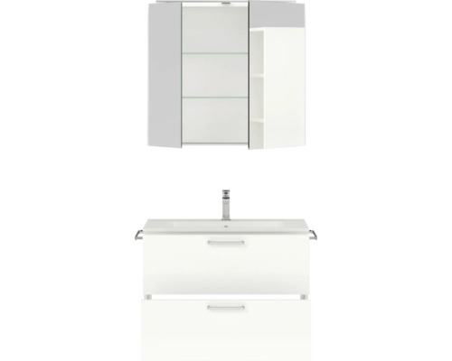 Badezimmerset mit Waschbeckenunterschrank, Waschbecken und Spiegelschrank