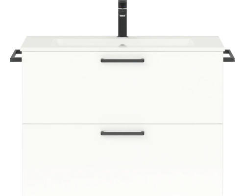 Badmöbel-Set NOBILIA Programm 2 BxHxT 81 x 59,1 x 48,7 cm Frontfarbe weiß hochglanz mit Möbel-Waschtisch Griff schwarz 202