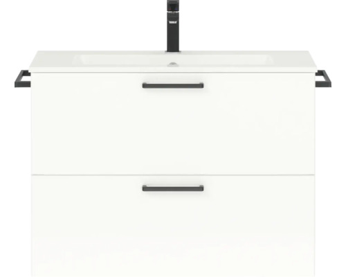 Badmöbel-Set NOBILIA Programm 2 BxHxT 81 x 59,1 x 48,7 cm Frontfarbe weiß hochglanz mit Möbel-Waschtisch Griff schwarz 202 Waschtischunterschrank mit zwei Schubladen und Aufsatzwaschbecken