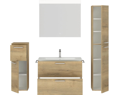 Ensemble complet de salle de bains avec meuble sous-lavabo, lavabo, armoire de toilette et armoire haute