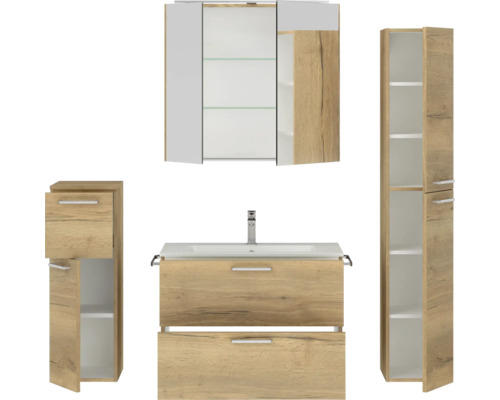 Ensemble de meubles de salle de bains avec meuble sous-lavabo, armoire suspendue et armoire haute