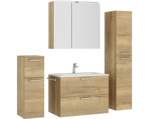 Ensemble de meubles de salle de bains avec meuble-lavabo, armoire de toilette et armoires hautes