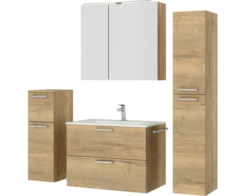 Ensemble de meubles de salle de bains avec meuble sous-lavabo, lavabo, armoire de toilette et armoire haute