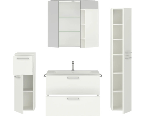 Badezimmerset mit Waschbeckenunterschrank, Hängeschrank und Hochschrank