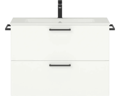 Badmöbel-Set NOBILIA Programm 2 BxHxT 81 x 59,1 x 48,7 cm Frontfarbe weiß matt mit Möbel-Waschtisch Griff schwarz 200